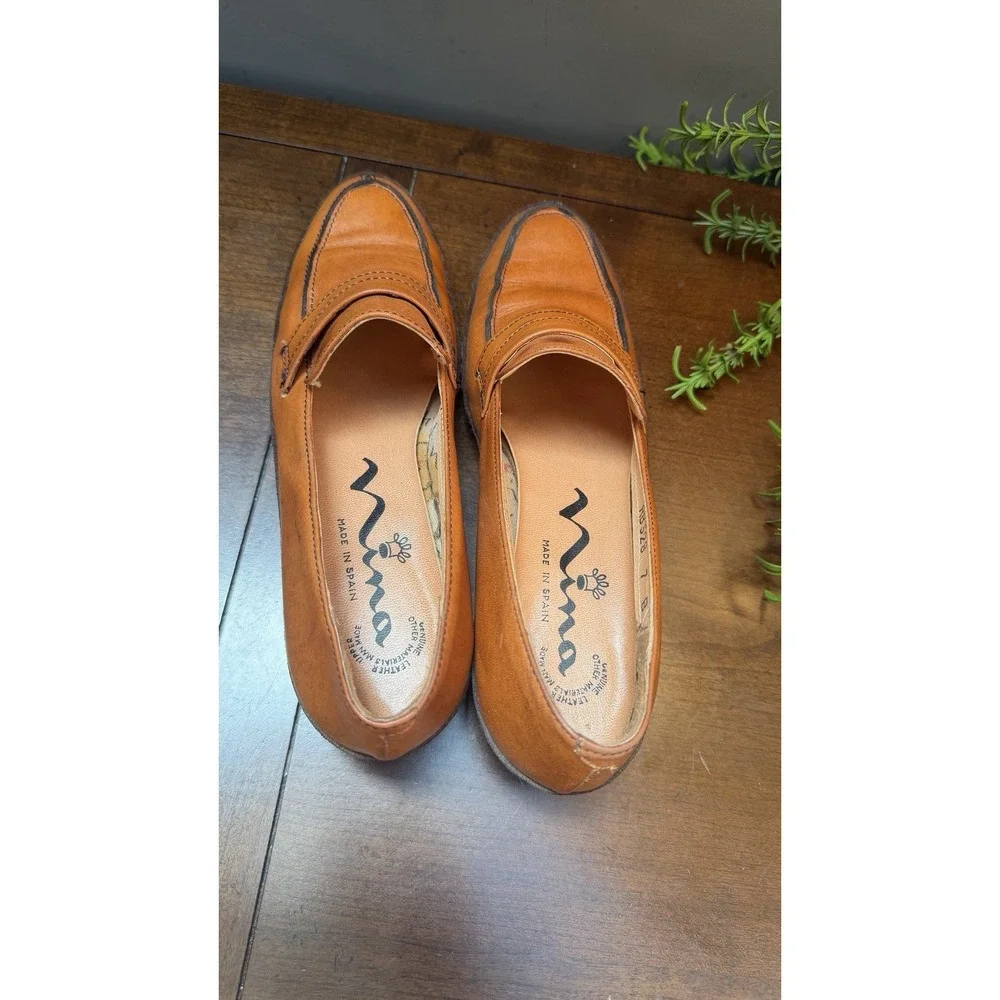 VTG Womens Nina Italian Orange Leather Loafers Wedge Shoes Slip on Size 7B Rb536
